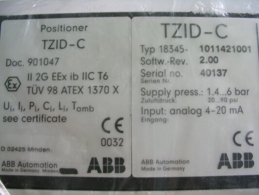 ABB Typ18345-1011421001 Electro-Pneumatic Positioner | TZIDC Series Specs