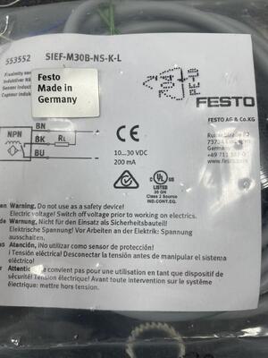 Festo SIEF-M30B-NS-K-L Proximity Sensor | Inductive, M30, NPN, Normally Closed, 2m Cable
