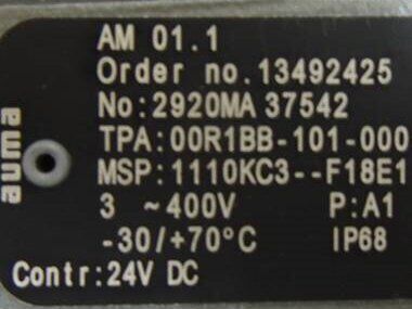 AUMA AM 01.1 Actuator | Multi-turn, 24Nm, 40-440V AC/DC, 4-20mA, IP66/68, for Valve Automation